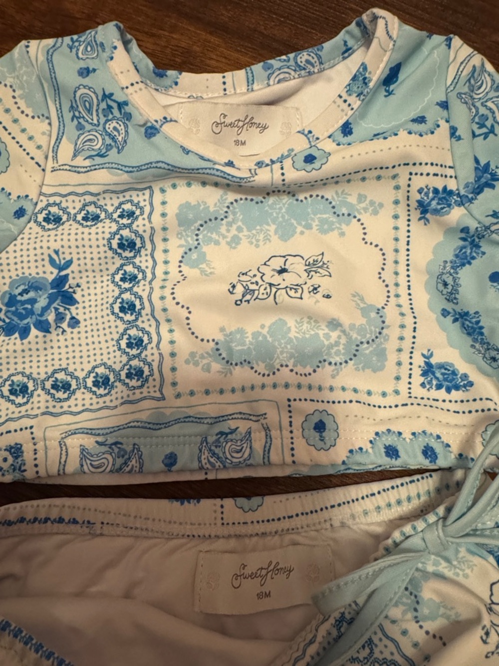 SweetHoney Light Blue Paisley Print Girls Swim Set - Picture 2 of 3